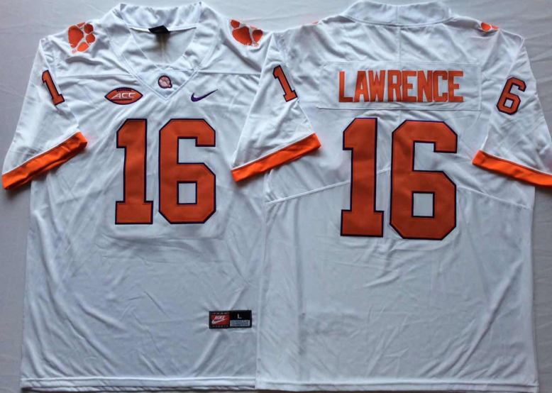 Clemson Tigers White #16 LAWRENCE Stitched Jersey