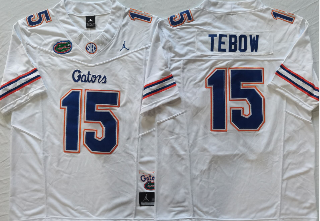 Florida Gators White #15 TEBOW Stitched Jersey
