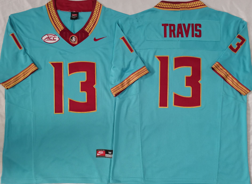 Florida State Seminoles Baby Blue #13 TRAVIS Stitched Jersey