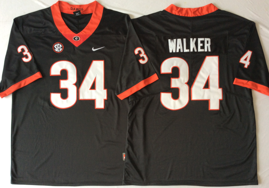 Georgia Bulldogs Black #34 WALKER Stitched Jersey