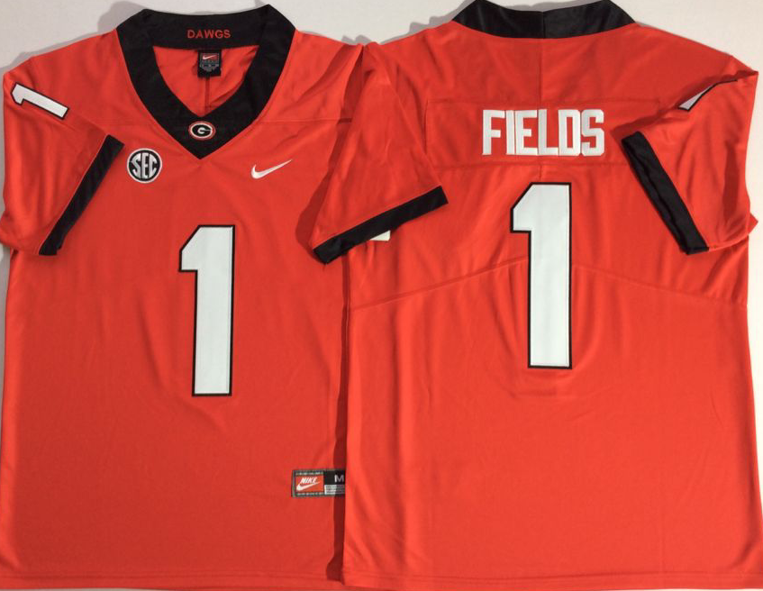 Georgia Bulldogs Red #1 FIELDS Stitched Jersey