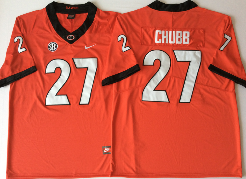 Georgia Bulldogs Red #27 CHUBB Stitched Jersey