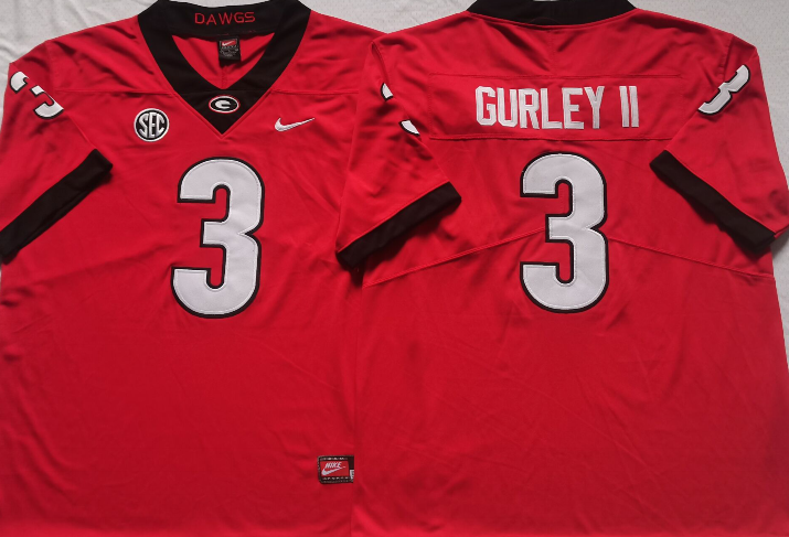 Georgia Bulldogs Red #3 GURLEY II Stitched Jersey