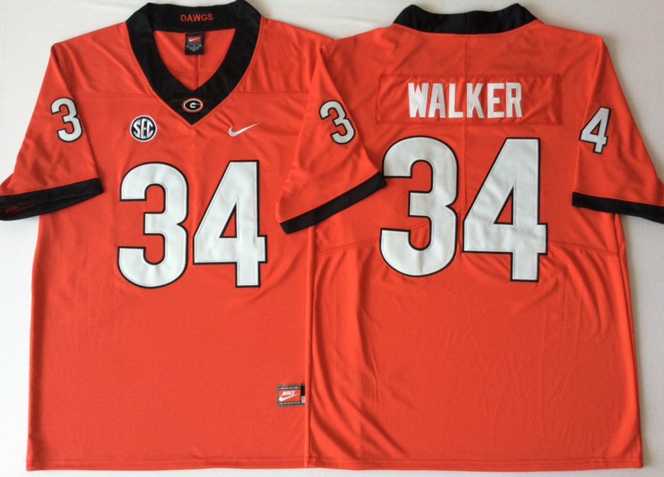Georgia Bulldogs Red #34 WALKER Stitched Jersey