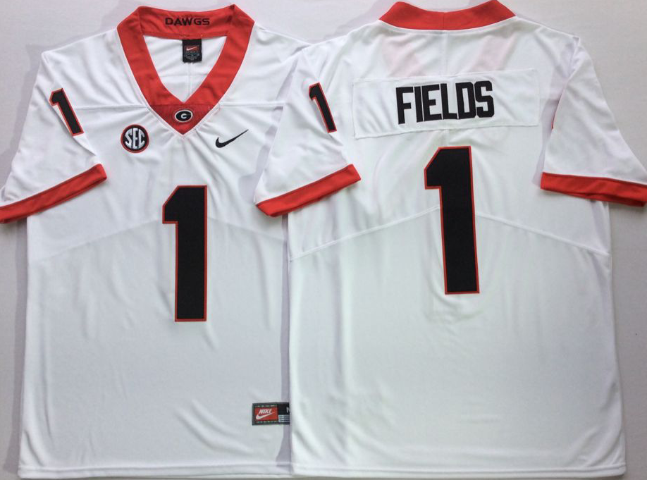 Georgia Bulldogs White #1 FIELDS Stitched Jersey