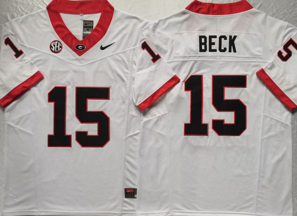 Georgia Bulldogs White #15 BECK Stitched Jersey