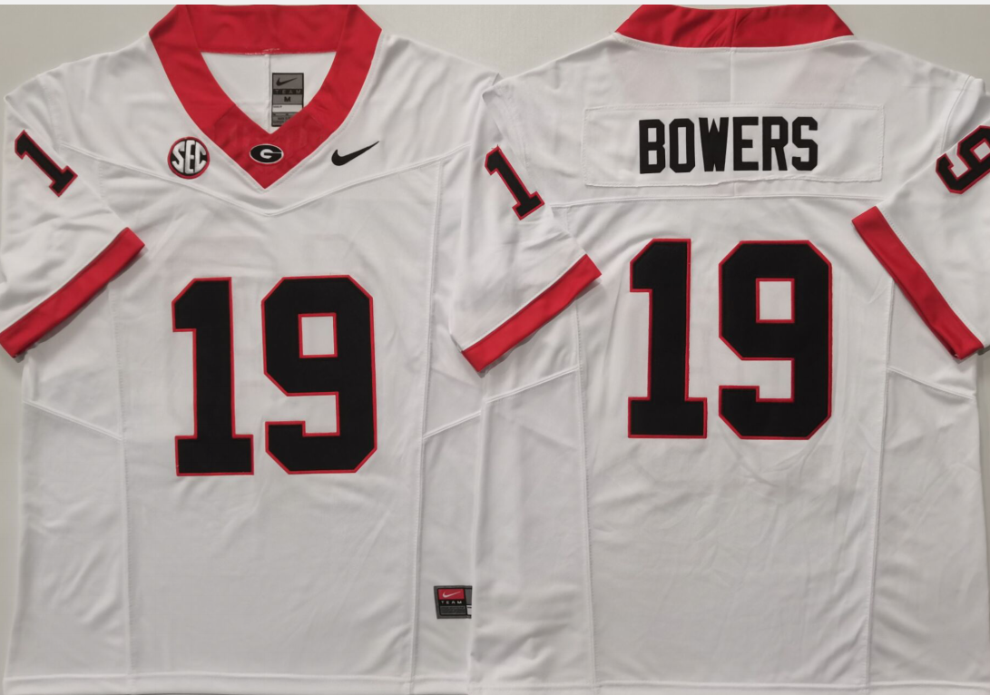 Georgia Bulldogs White #19 BOWERS Stitched Jersey