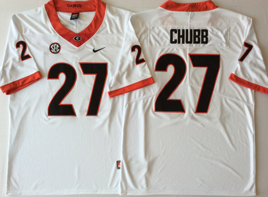 Georgia Bulldogs White #27 CHUBB Stitched Jersey