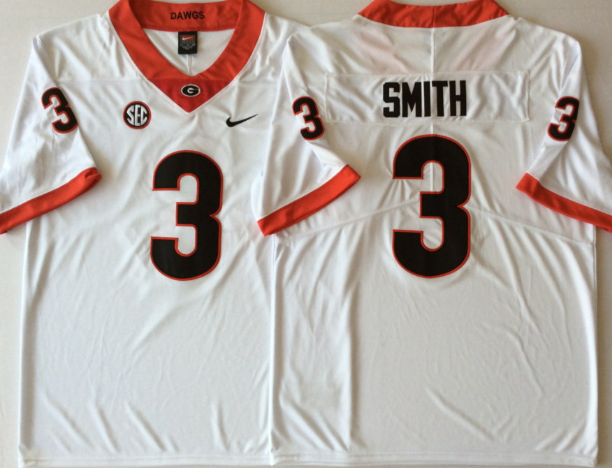 Georgia Bulldogs White #3 SMITH Stitched Jersey