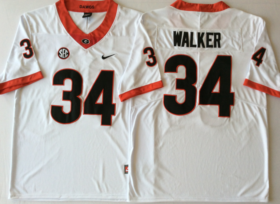 Georgia Bulldogs White #34 WALKER Stitched Jersey