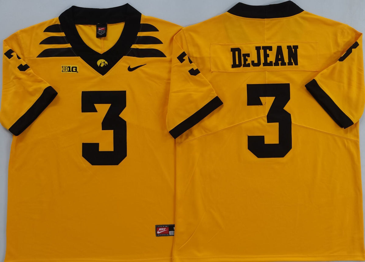 Iowa Hawkeyes Yellow #3 DEJEAN Stitched Jersey