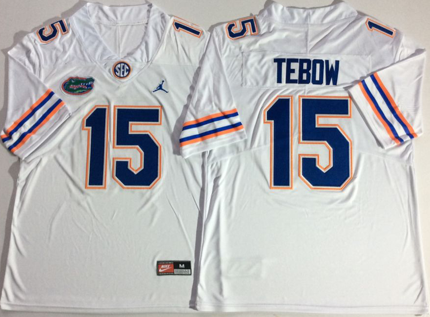 Jordan Florida Gators White #15 TEBOW Stitched Jersey