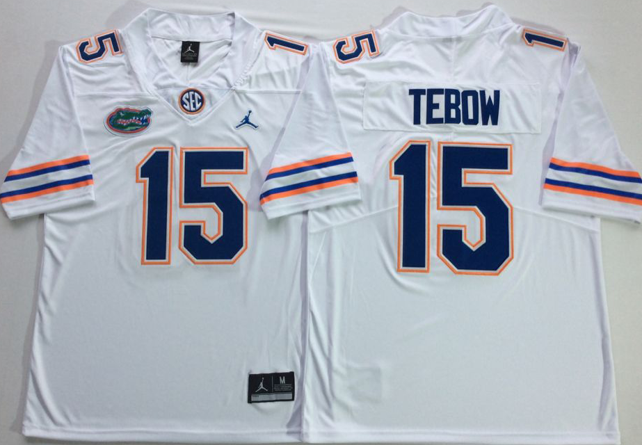 Jordan Florida Gators White #15 TEBOW Stitched Jersey