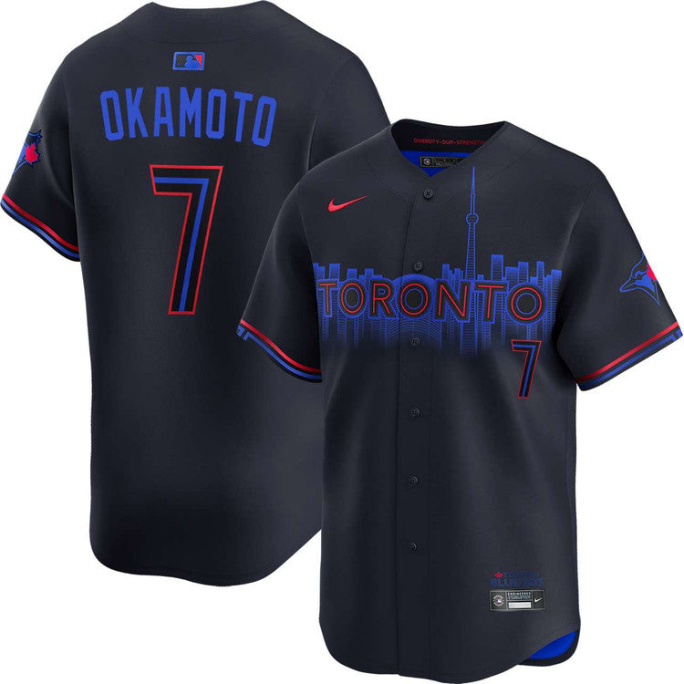 Men’s Kazuma Okamoto Toronto Blue Jays City Connect Limited Stitched Jersey