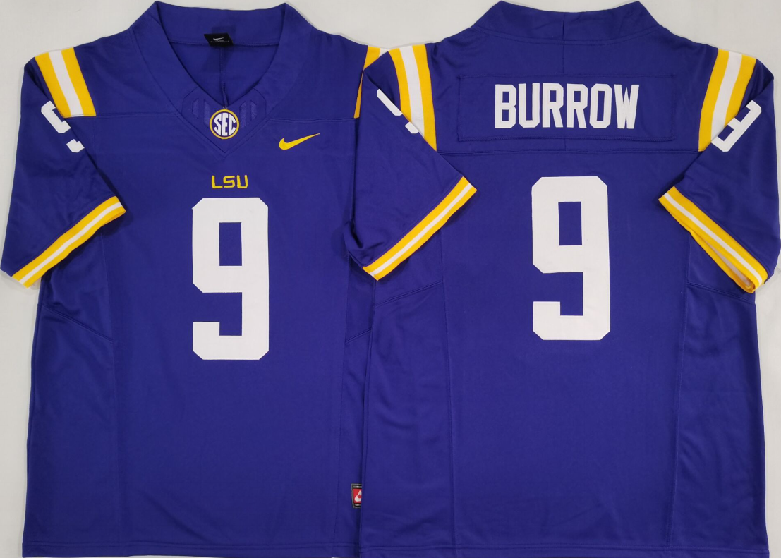 LSU Tigers Purple #9 BURROW Stitched Jersey