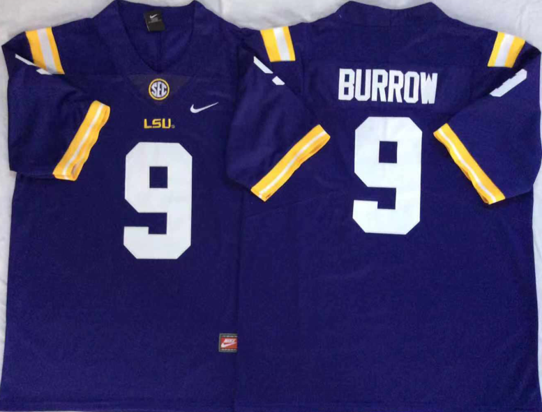 LSU Tigers Purple #9 BURROW Stitched Jersey