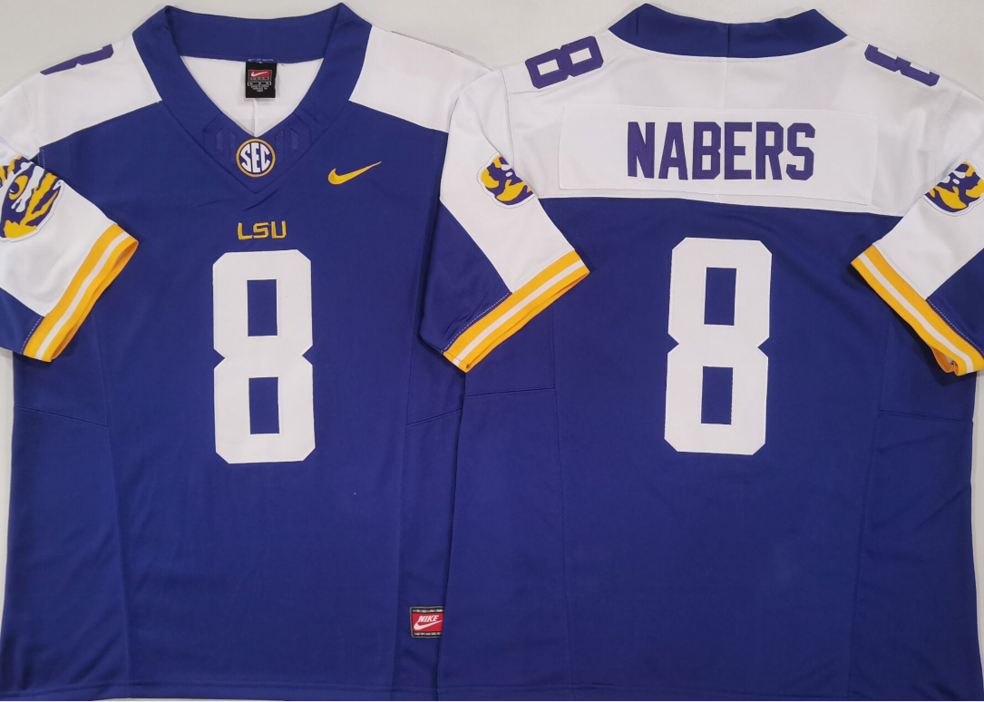 LSU Tigers Purple White #8 NABERS Stitched Jersey