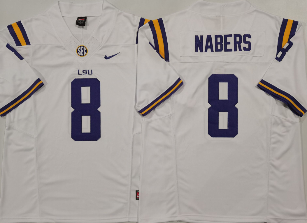 LSU Tigers White #8 NABERS Stitched Jersey
