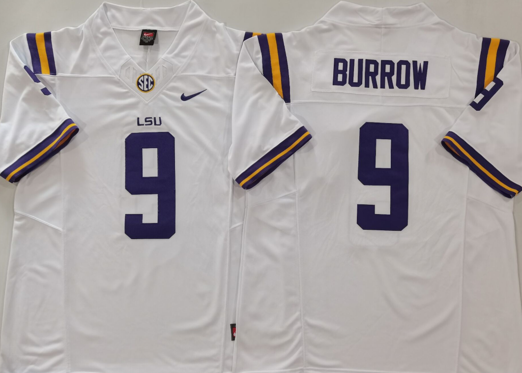 LSU Tigers White #9 BURROW Stitched Jersey