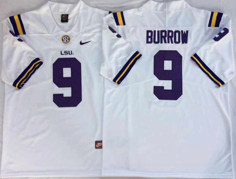 LSU Tigers White #9 BURROW Stitched Jersey