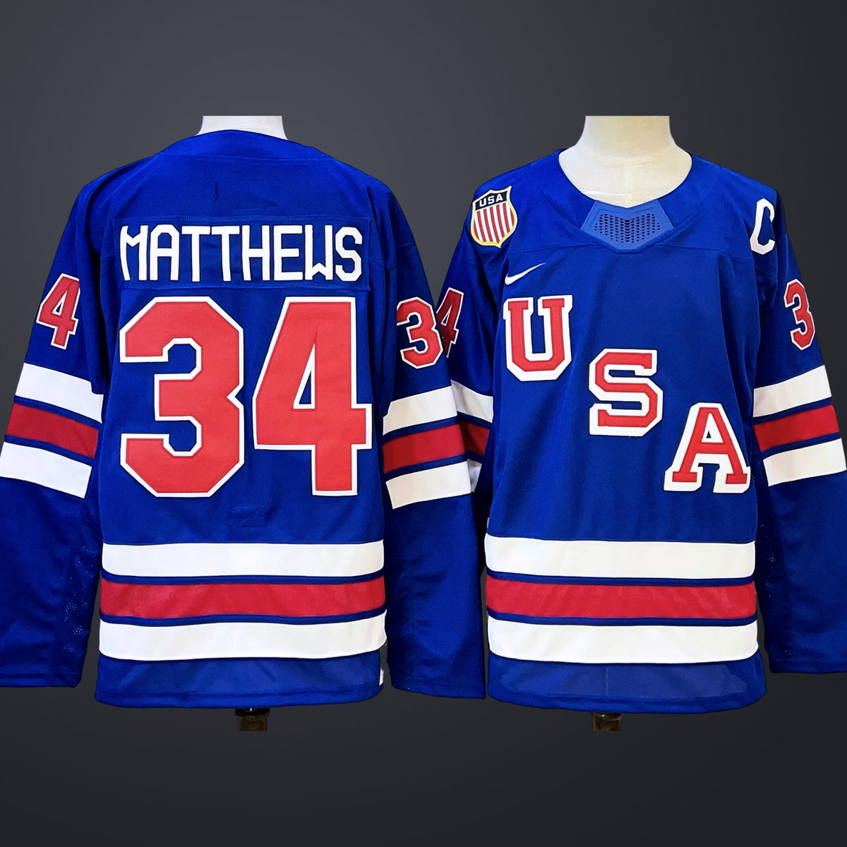 Men’s #34 MATTHEWS Team USA 2026 Olympic Navy Stitched Jersey