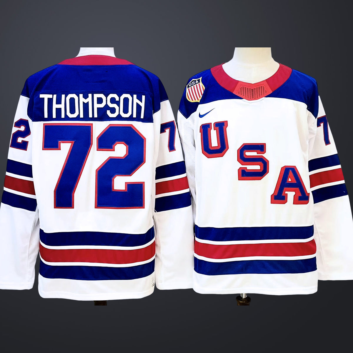 Men’s #72 THOMPSON Team USA 2026 White Away Stitched Jersey
