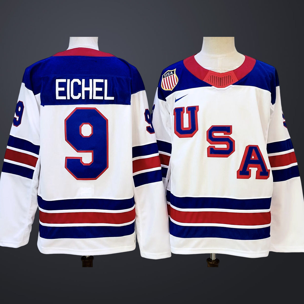 Men’s #9 EICHEL Team USA 2026 White Away Stitched Jersey