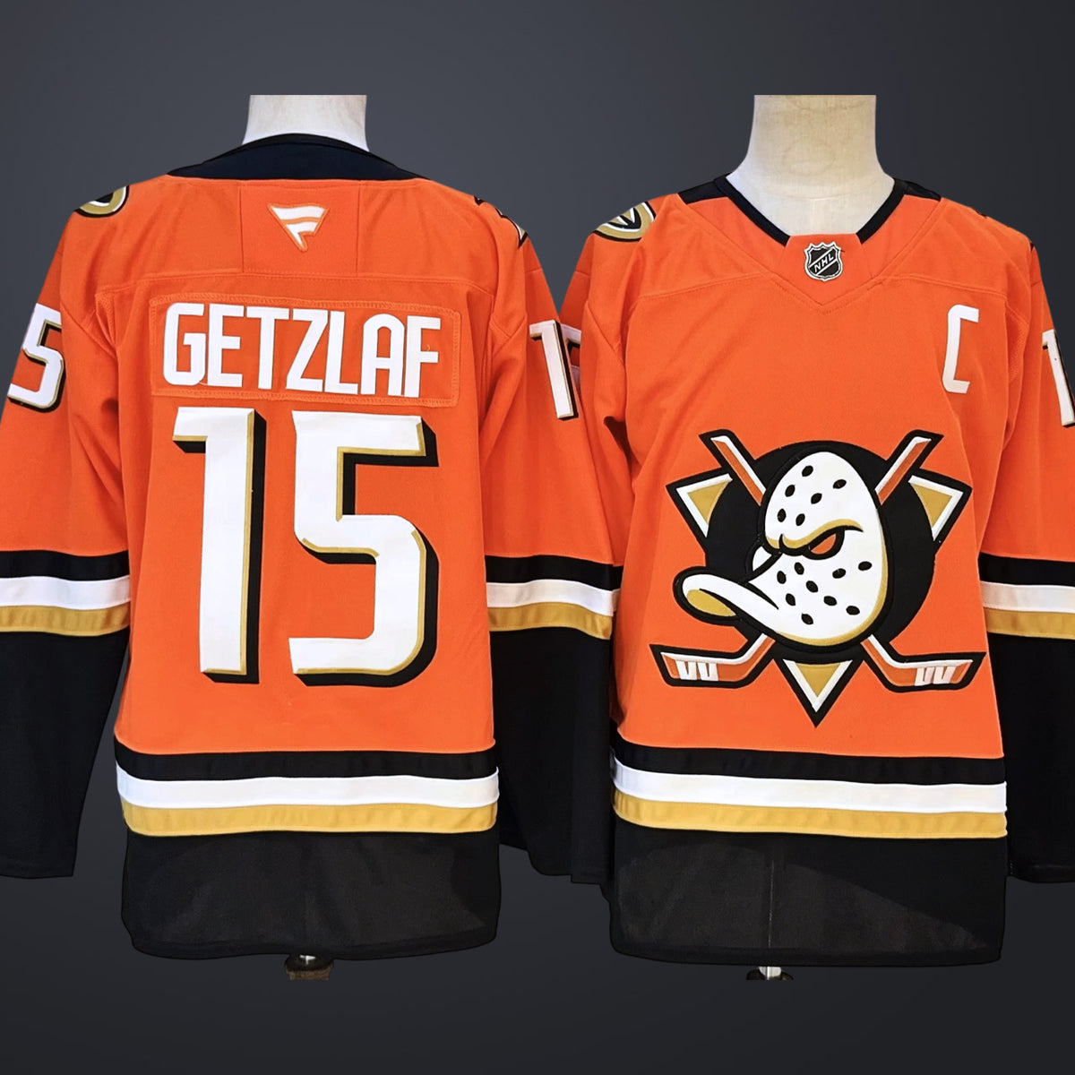 Men’s Anaheim Ducks #15 Ryan Getzlaf Orange Black With C Patch Stitched Jersey