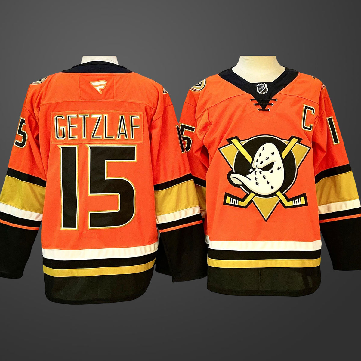 Men’s Anaheim Ducks #15 Ryan Getzlaf OrangeBlack 2024-25 With C Patch Stitched Jersey