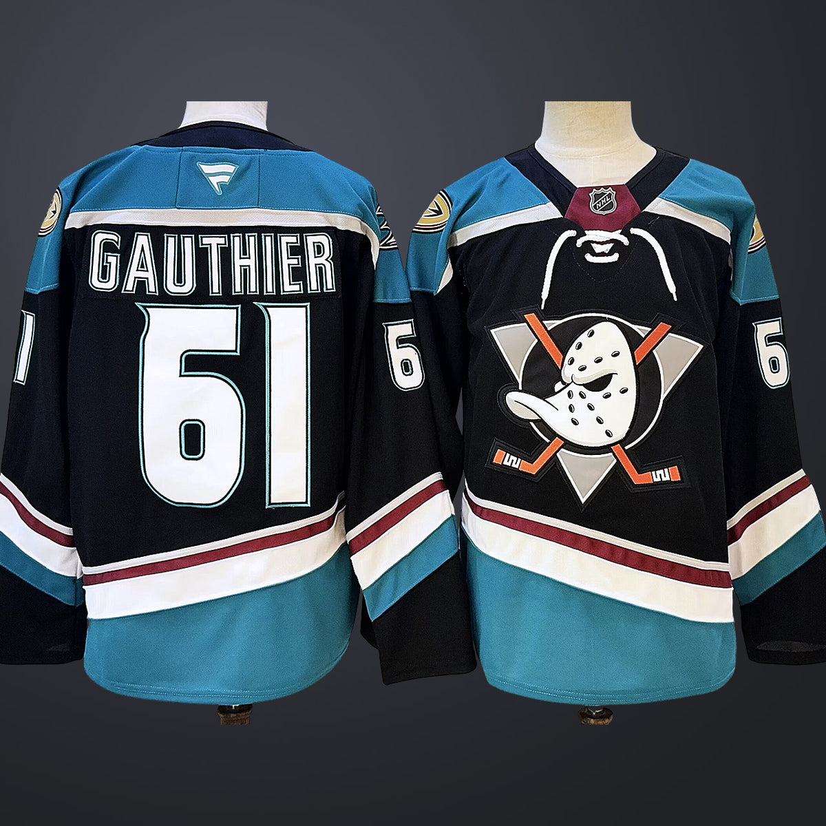 Men’s Anaheim Ducks #61 Gauthier BlackTeal Stitched Jersey