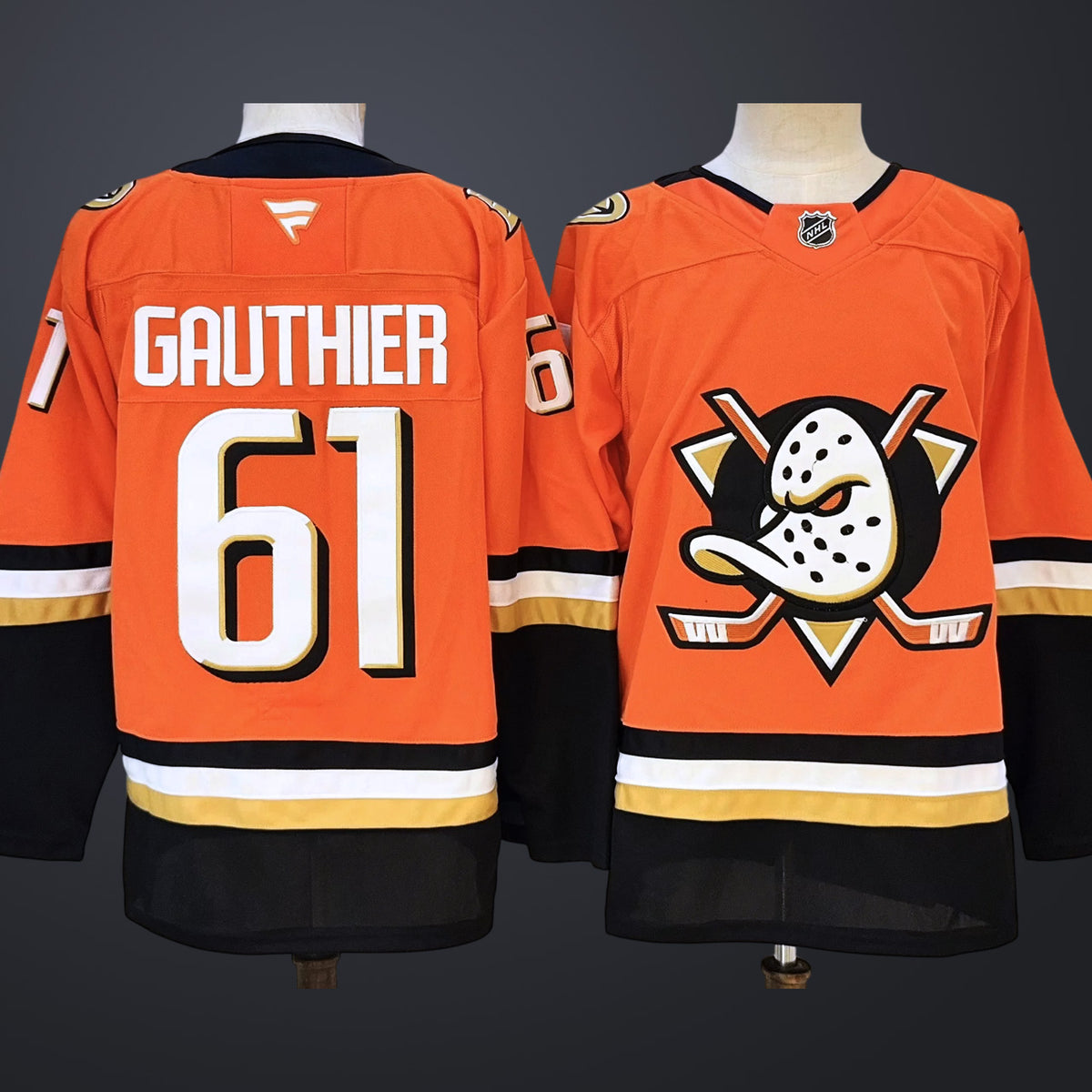 Men’s Anaheim Ducks #61 Gauthier Orange Black Stitched Jersey