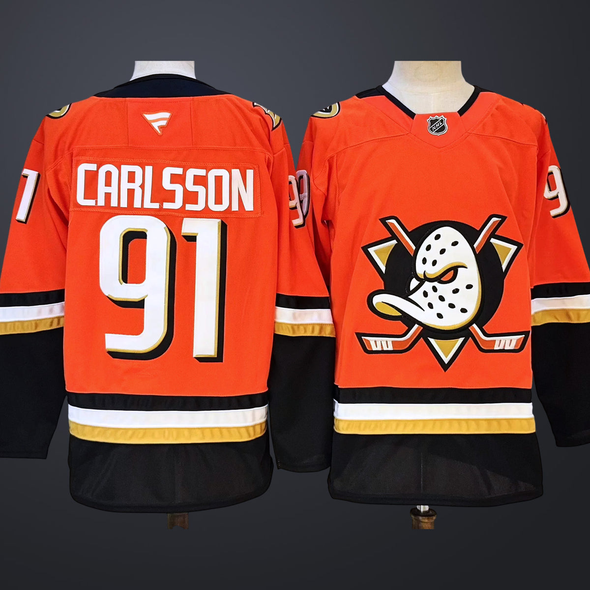Men’s Anaheim Ducks #91 Carlsson Orange Black Stitched Jersey
