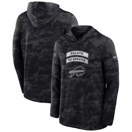 Men’s Buffalo Bills Black 2026 Salute to Service Sideline Lightweight Dri-FIT Long Sleeve Top Hoodie