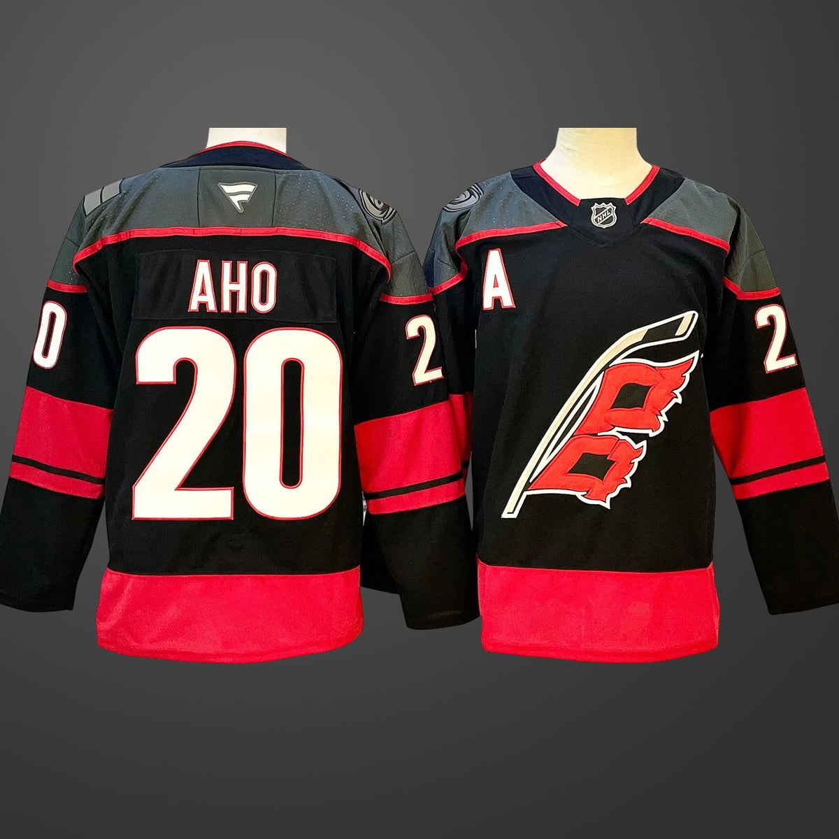 Men’s Carolina Hurricanes #20 Sebastian Aho Black 2024-25 With A Patch Home Stitched Hockey Jersey