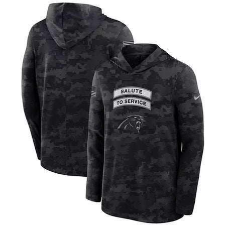 Men’s Carolina Panthers Black 2026 Salute to Service Sideline Lightweight Dri-FIT Long Sleeve Top Hoodie