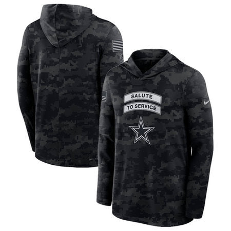 Men’s Dallas Cowboys Black 2026 Salute to Service Sideline Lightweight HoodieDri-FIT Long Sleeve Top