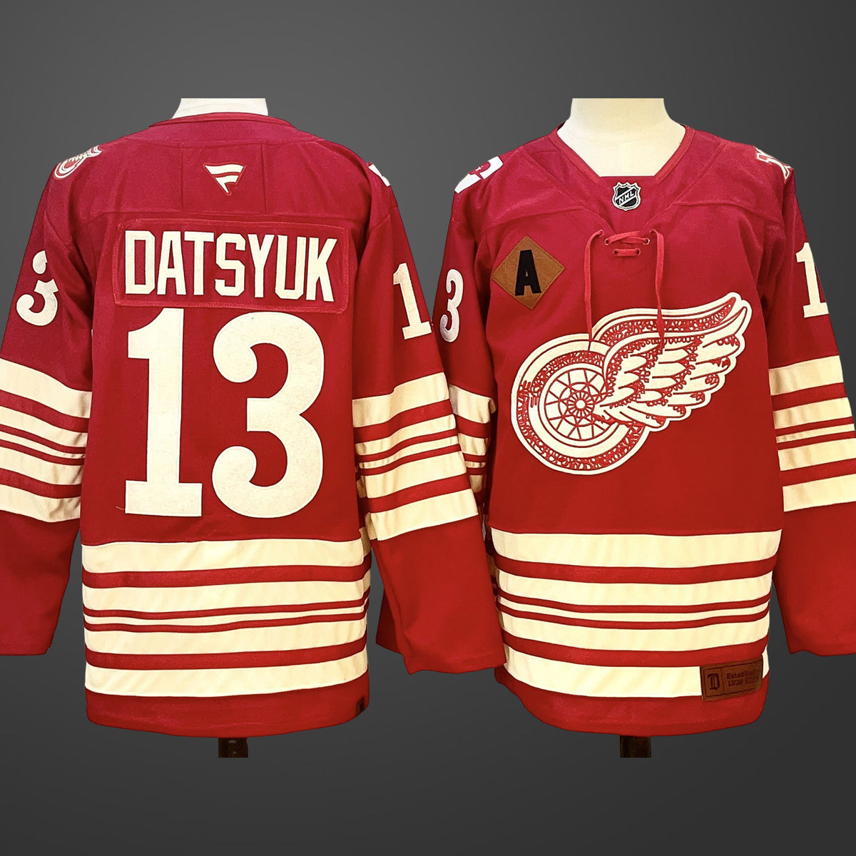 Men’s Detroit Red Wings #13 Pavel Datsyuk Red 2025-26 With A Patch Centennial Premium Jersey