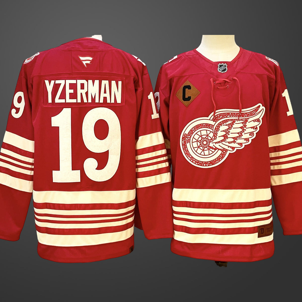 Men’s Detroit Red Wings #19 Steve Yzerman Red 2025-26 With C Patch Centennial Stitched Jersey