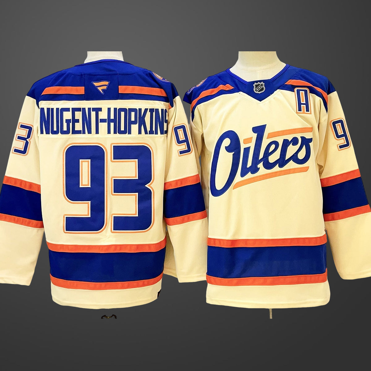 Men’s Edmonton Oilers #93 Ryan Nugent-Hopkins Light Beige 2025 Alternate With A Patch Stitched Jersey