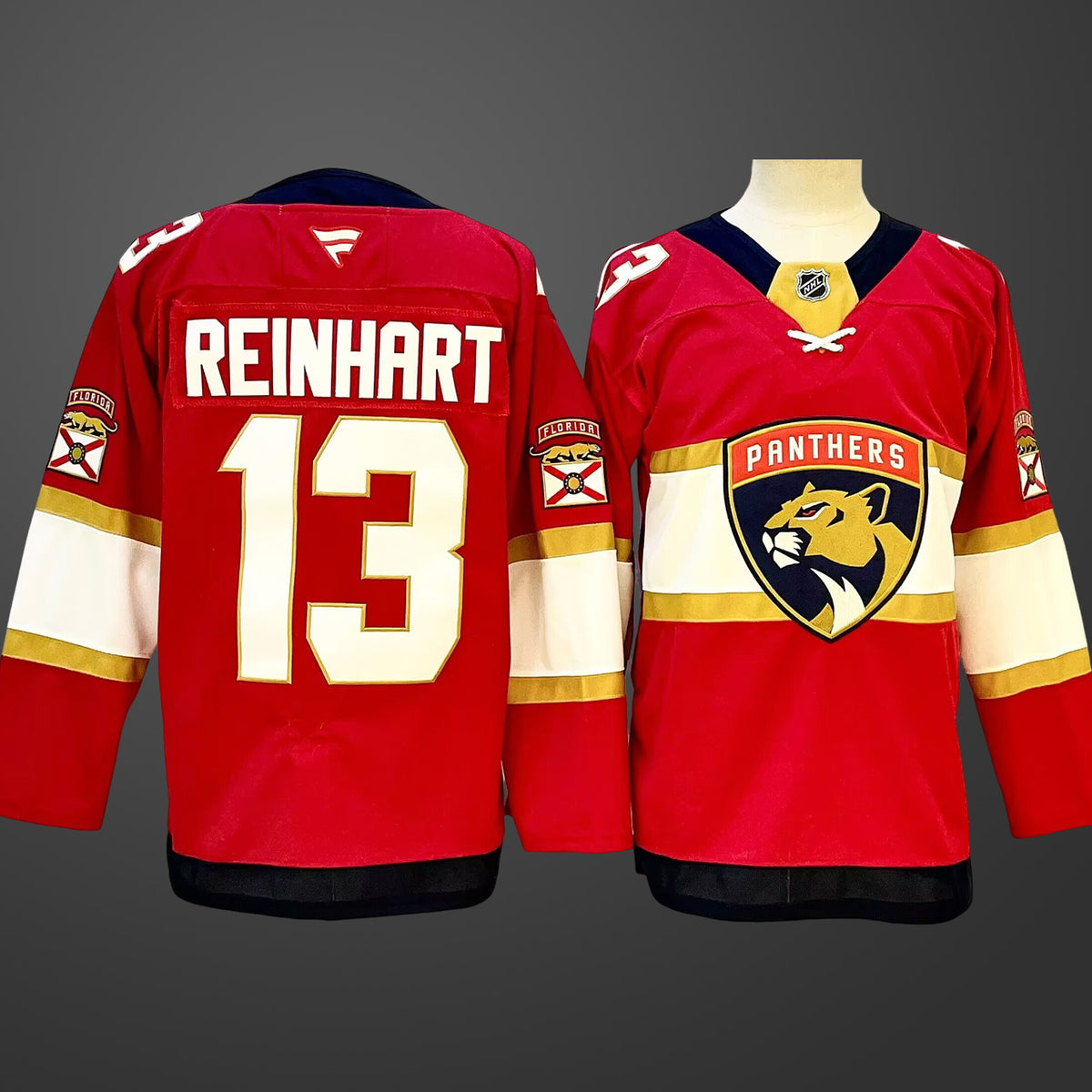 Men’s Florida Panthers #13 Sam Reinhart Red 2024-25 Home Stitched Hockey Jersey