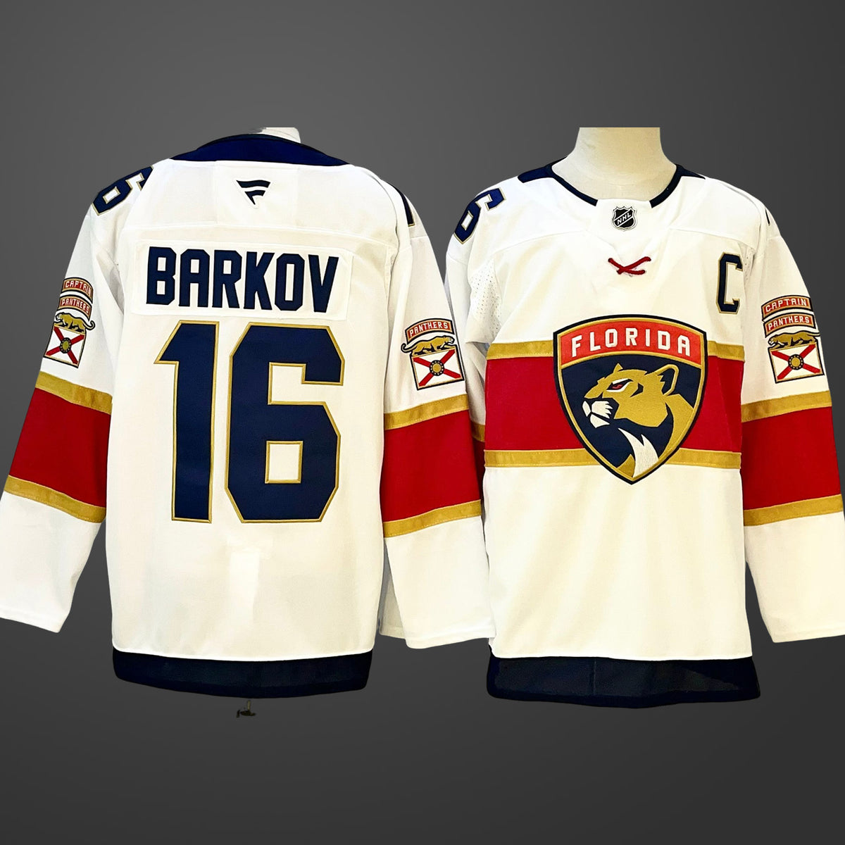 Men’s Florida Panthers #16 Aleksander Barkov White 2024-25 Home With C Patch Stitched Jersey
