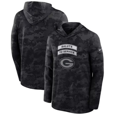 Men’s Green Bay Packers Black 2026 Salute to Service Sideline Lightweight Dri-FIT Long Sleeve Top Hoodie