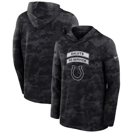 Men’s Indianapolis Colts Black 2026 Salute to Service Sideline Lightweight Dri-FIT Long Sleeve Top Hoodie
