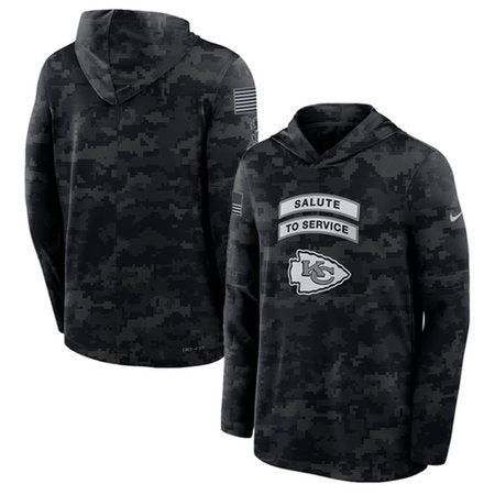 Men’s Kansas City Chiefs Black 2026 Salute to Service Sideline Lightweight Dri-FIT Long Sleeve Top Hoodie