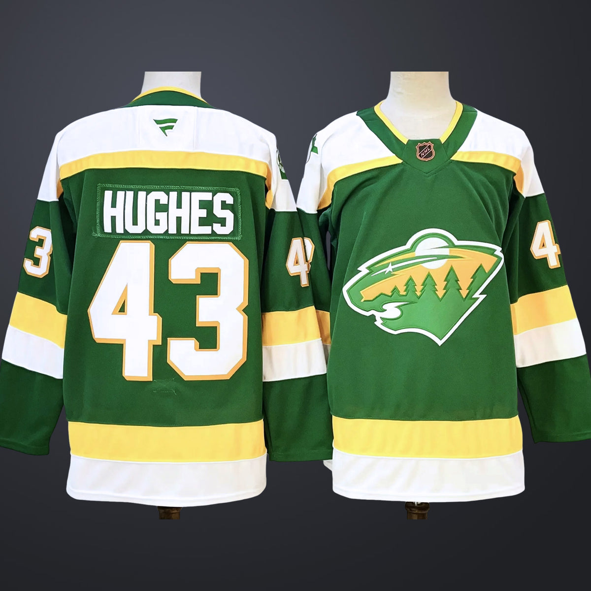 Men’s Minnesota Wild #43 Quinn Hughes Green Stitched Jersey