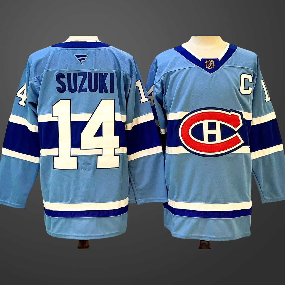 Men’s Montreal Canadiens #14 Nick Suzuki Blue 2023-24 Reverse Retro Stitched Jersey