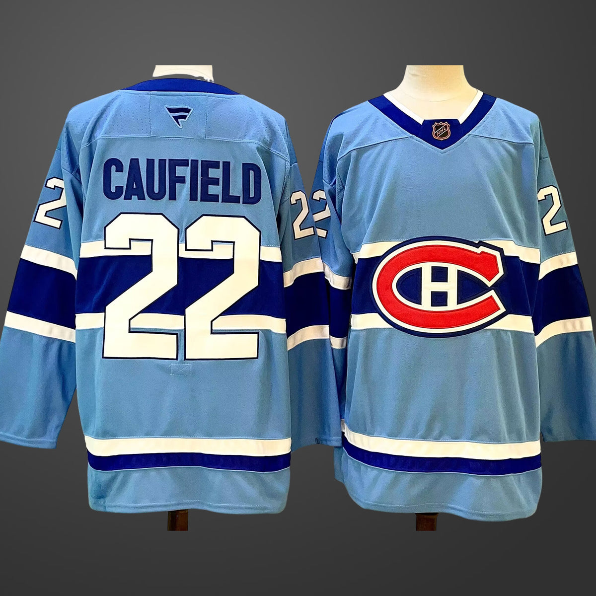 Men’s Montreal Canadiens #22 Cole Caufield Blue 2024-25 Reverse Retro Stitched Jersey