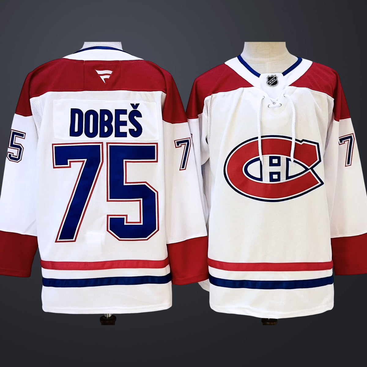 Men’s Montreal Canadiens #75 Jakub Dobes White Stitched Jersey