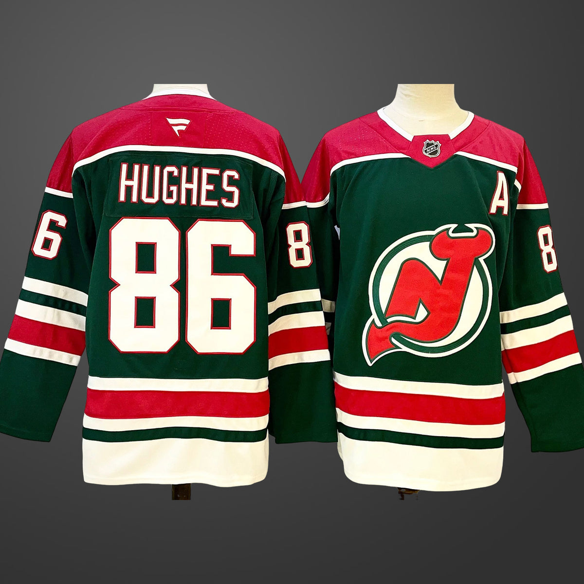Men’s New Jersey Devils #86 Jack Hughes GreenRed 2024-25 With A Patch Stitched Hockey Jersey