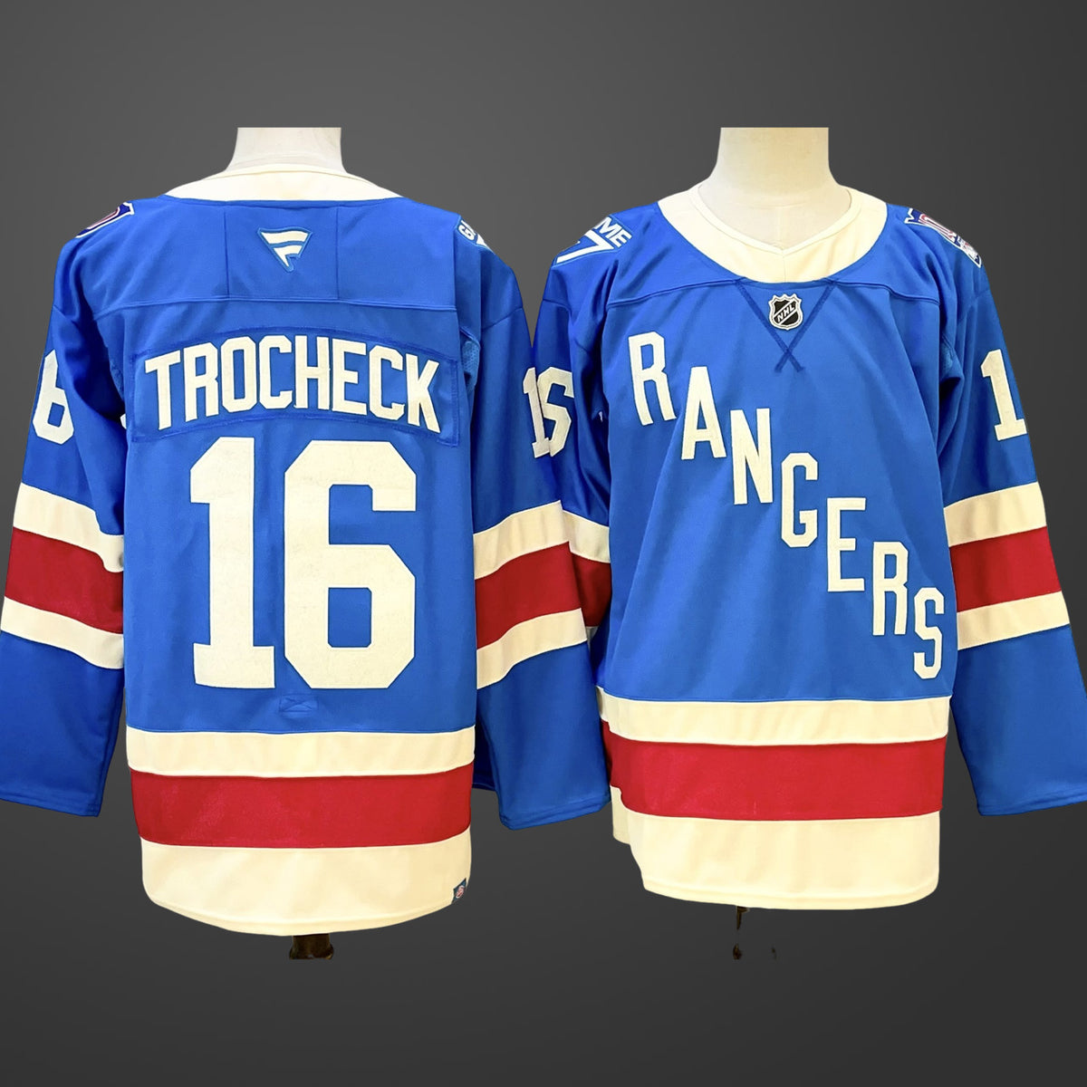 Men’s New York Rangers #16 Vincent Trocheck Blue Centennial Stitched Hockey Jersey